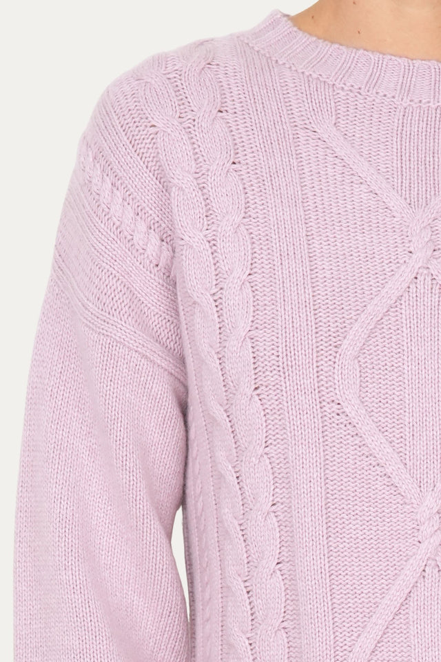 Maglione TRECCE e ROMBI misto cashmere - Malva
