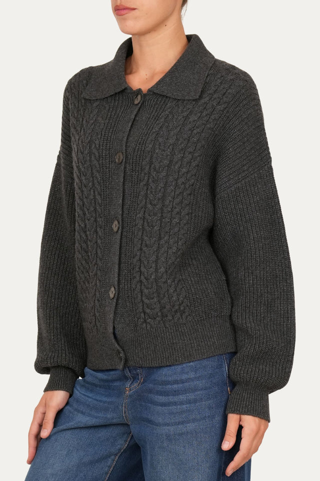 Maglia POLO con bottoni ricamata misto cashmere - Antracite