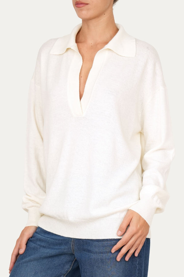 Maglia POLO misto cashmere - Panna