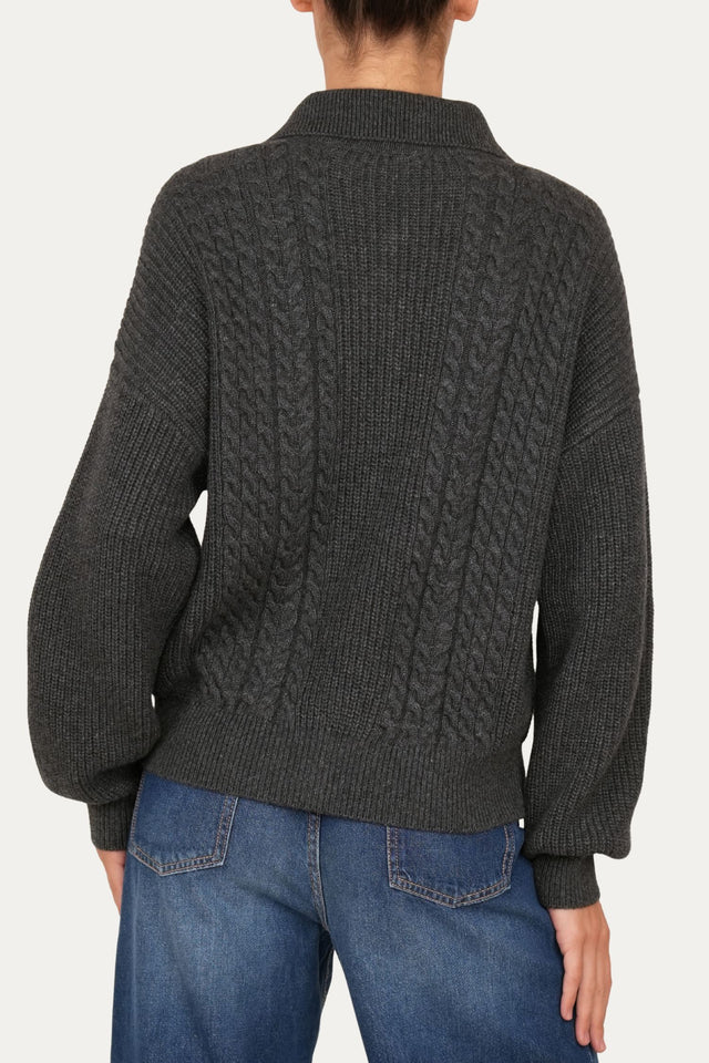 Maglia POLO con bottoni ricamata misto cashmere - Antracite