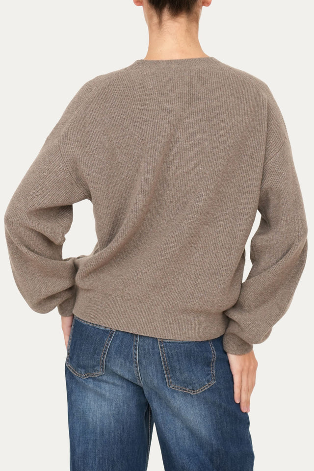 Maglia manica sbuffo misto cashmere - Noce