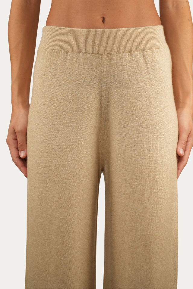 Pantalone palazzo misto cashmere - Grano