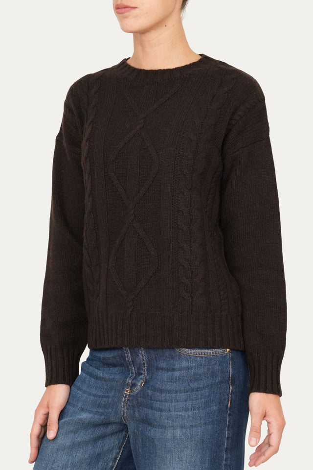 Maglione TRECCE e ROMBI misto cashmere - Caffè