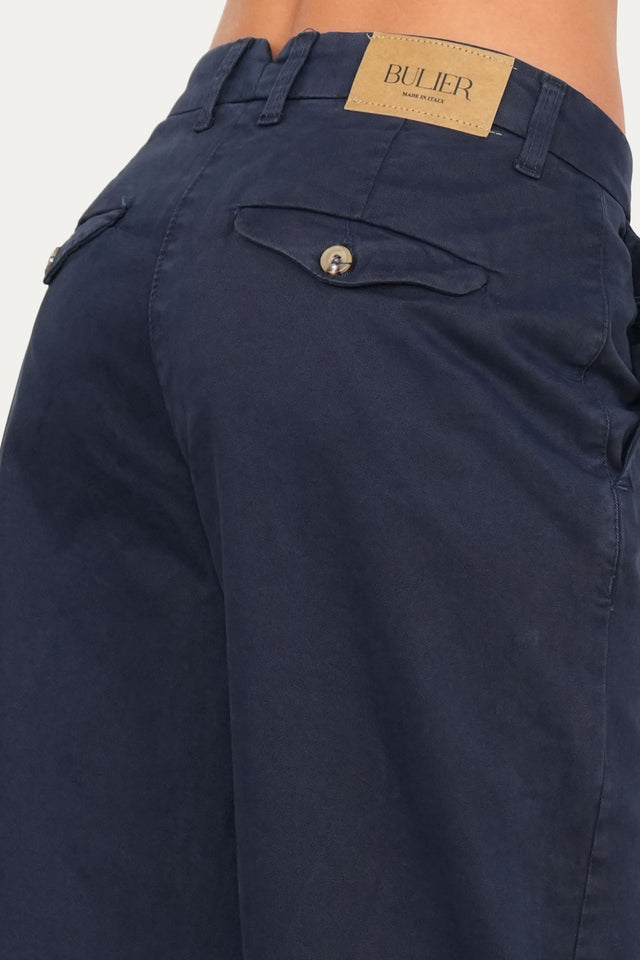 Pantalone palazzo largo GRACE in cotone gabardina - Blu