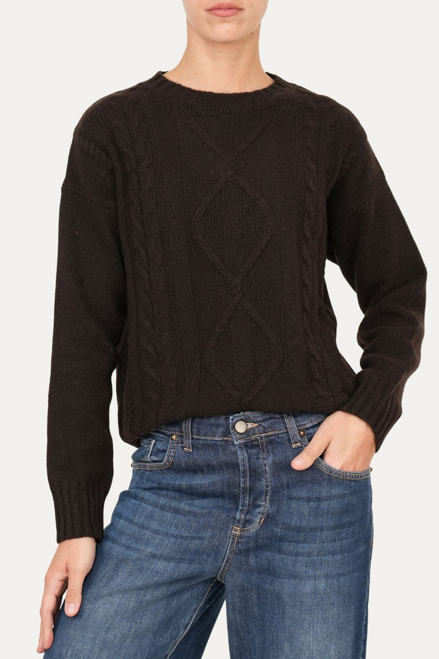 Maglione TRECCE e ROMBI misto cashmere - Caffè