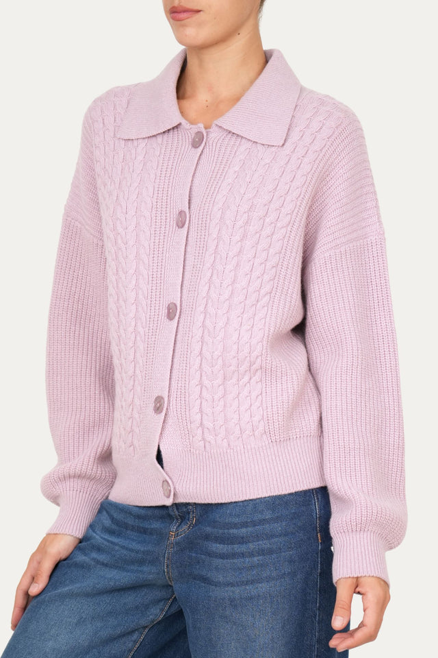 Maglia POLO con bottoni ricamata misto cashmere - Malva