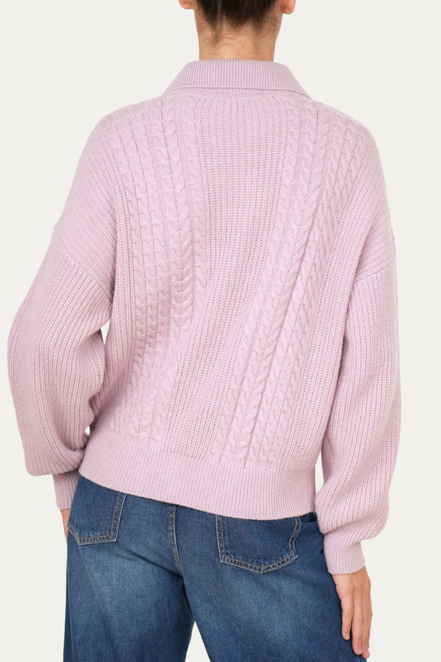 Maglia POLO con bottoni ricamata misto cashmere - Malva