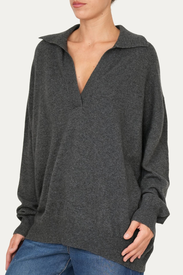 Maglia POLO misto cashmere - Antracite