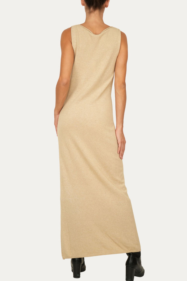 Abito lungo con spacco misto cashmere - Grano