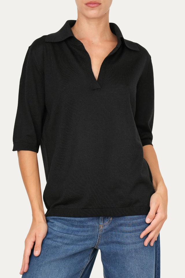 Polo in lana vergine merino Zegna Baruffa - Nero
