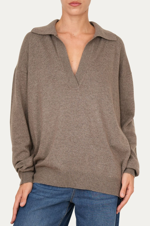 Maglia POLO misto cashmere - Noce