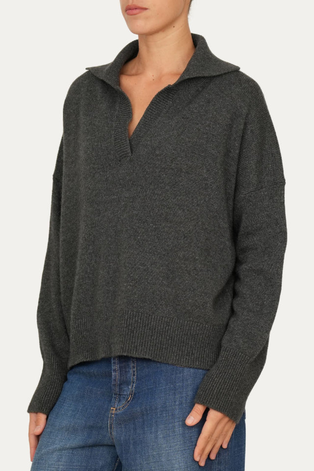 Maglia POLO a costine misto cashmere - Antracite