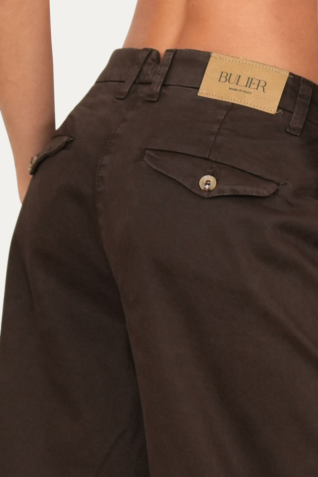 Pantalone palazzo largo GRACE in cotone gabardina - Moro