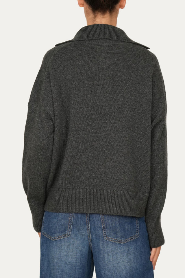 Maglia POLO a costine misto cashmere - Antracite