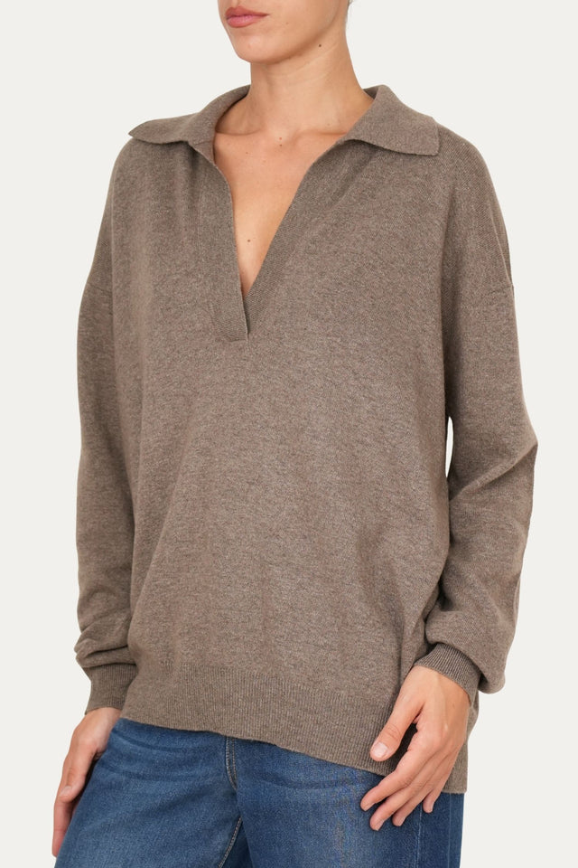Maglia POLO misto cashmere - Noce