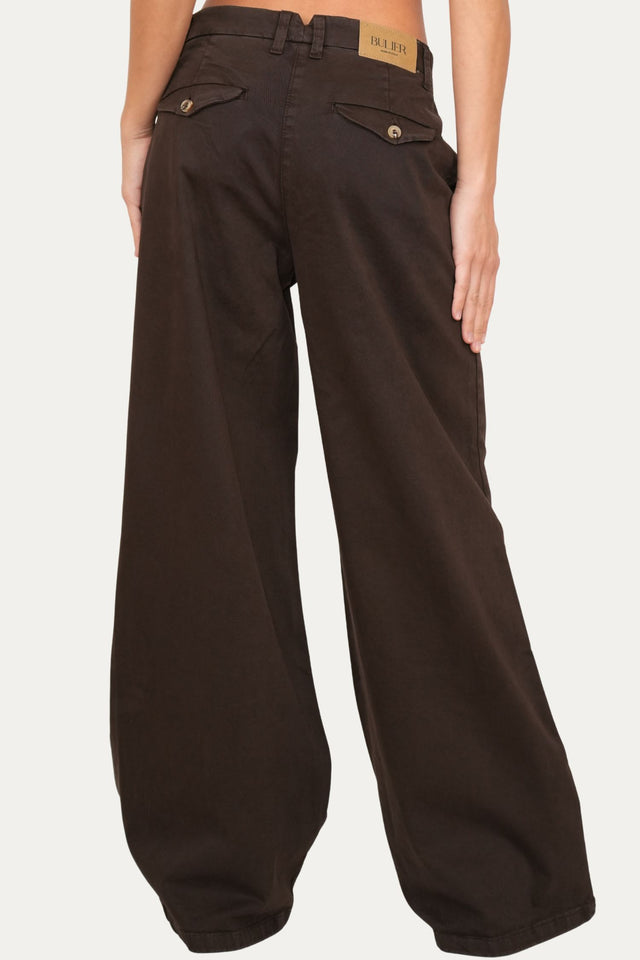 Pantalone palazzo largo GRACE in cotone gabardina - Moro