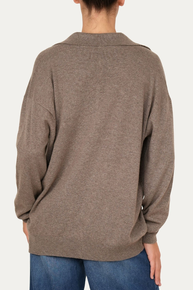 Maglia POLO misto cashmere - Noce