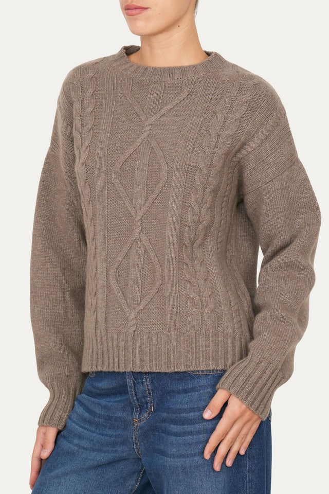 Maglione TRECCE e ROMBI misto cashmere - Noce