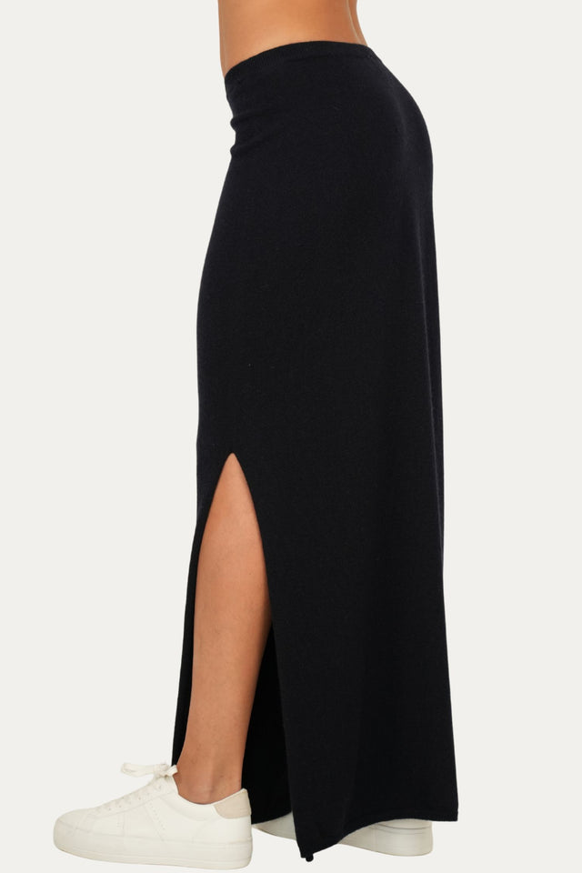 Gonna lunga con spacco misto cashmere - Navy