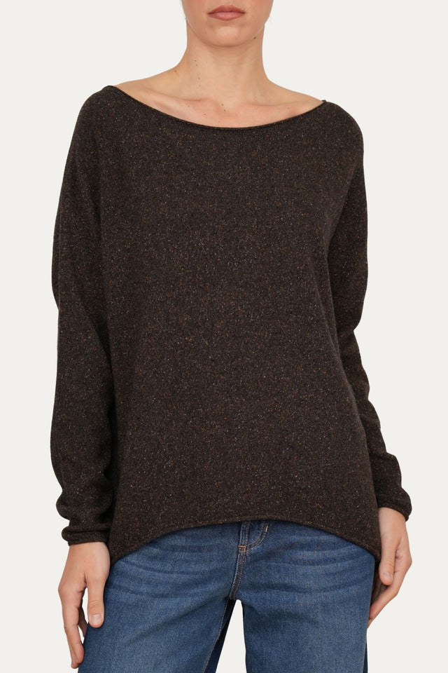 Maglia barchetta in lana misto seta melange - Moro