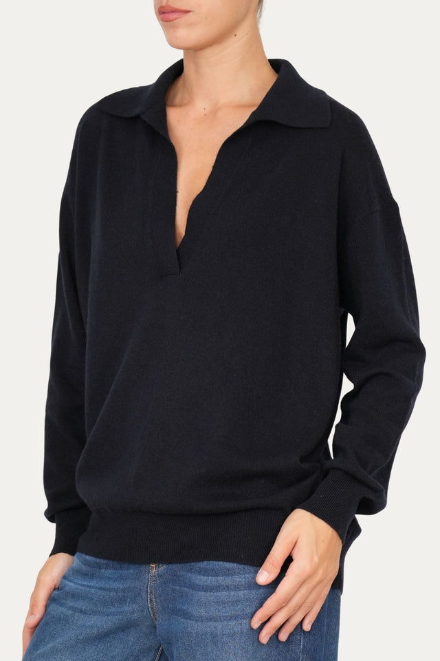 Maglia POLO misto cashmere - Navy