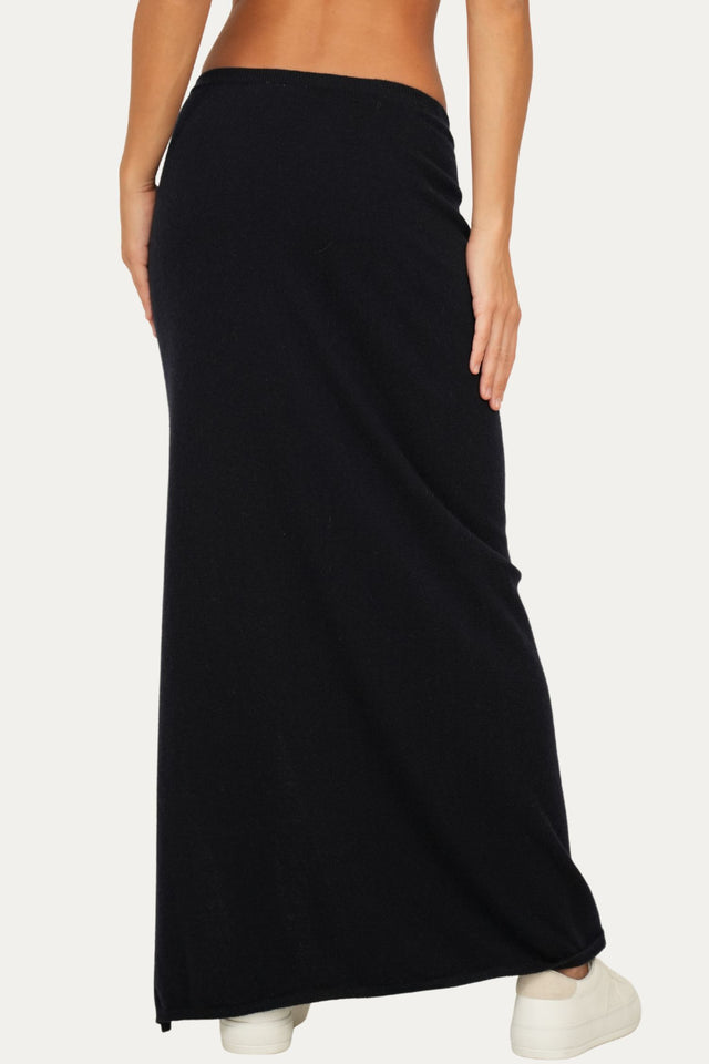 Gonna lunga con spacco misto cashmere - Navy
