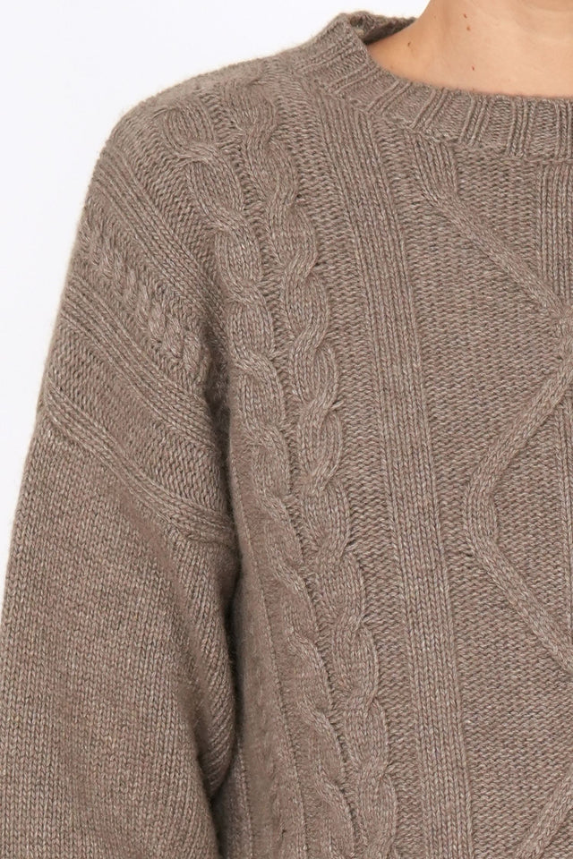 Maglione TRECCE e ROMBI misto cashmere - Noce