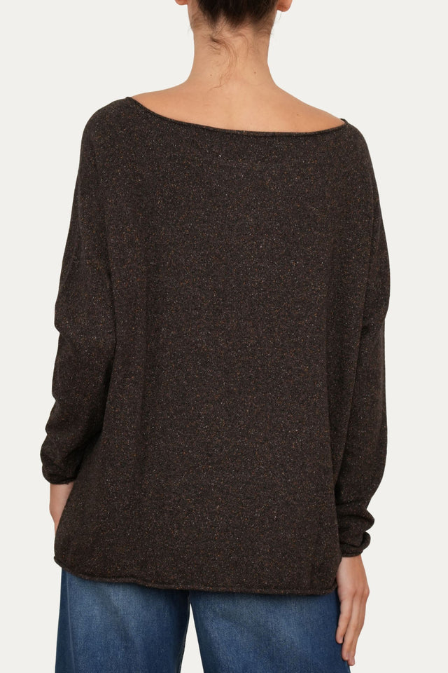 Maglia barchetta in lana misto seta melange - Moro