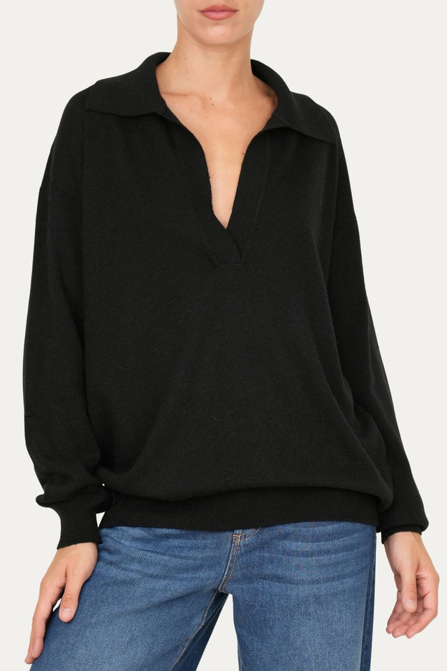 Maglia POLO misto cashmere - Nero