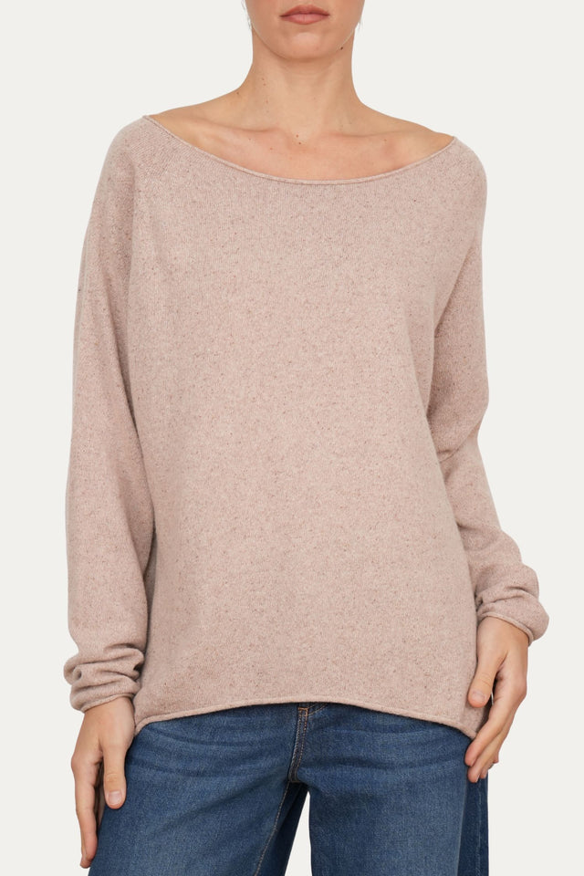 Maglia barchetta in lana misto seta melange - Cipria