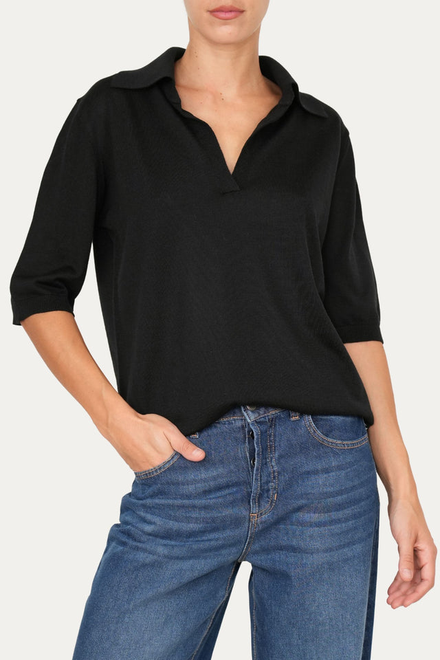 Polo in lana vergine merino Zegna Baruffa - Nero