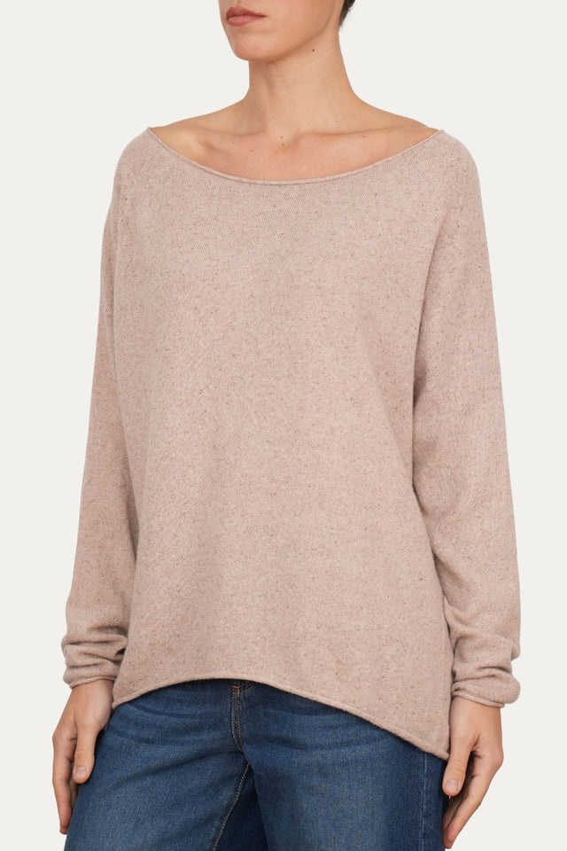 Maglia barchetta in lana misto seta melange - Cipria