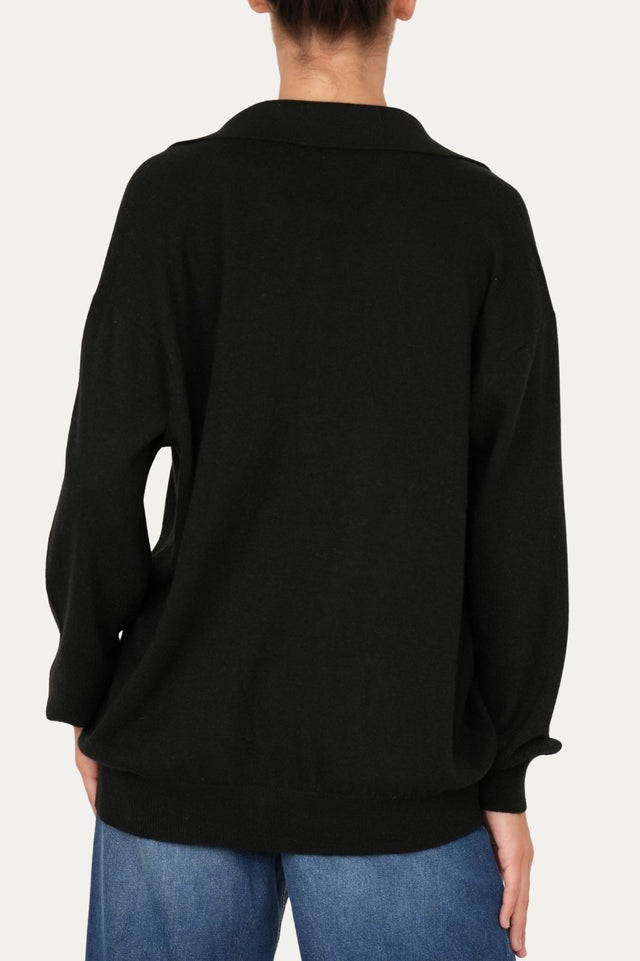 Maglia POLO misto cashmere - Nero