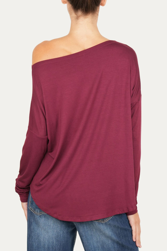 Maglia scollo barca spalla scesa Viscosa - Vino