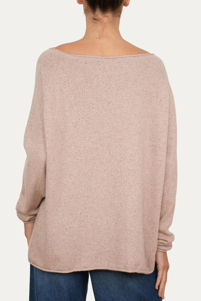 Maglia barchetta in lana misto seta melange - Cipria