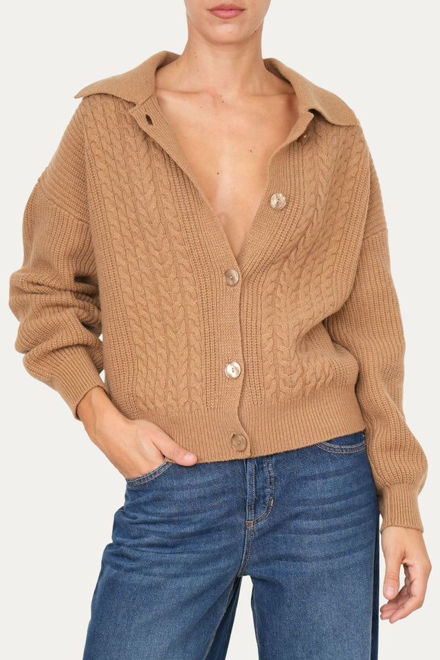 Maglia POLO con bottoni ricamata misto cashmere - Biscotto