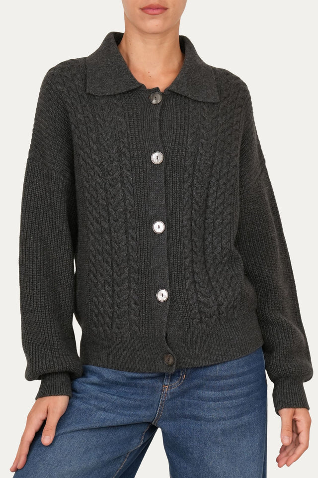 Maglia POLO con bottoni ricamata misto cashmere - Antracite