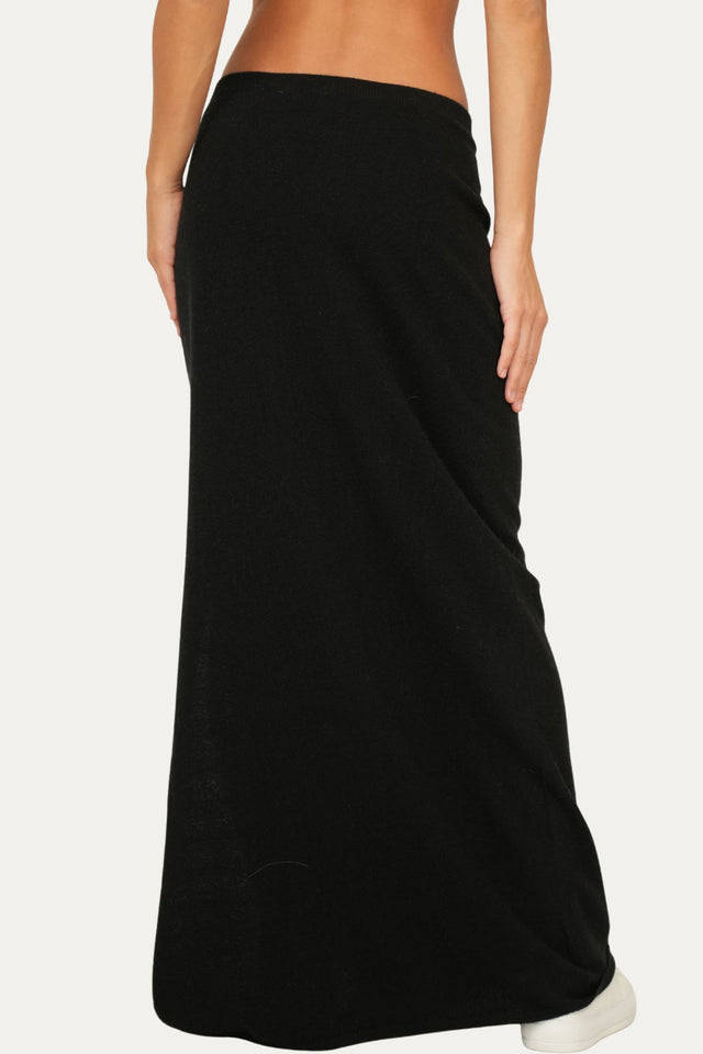 Gonna lunga con spacco misto cashmere - Nero