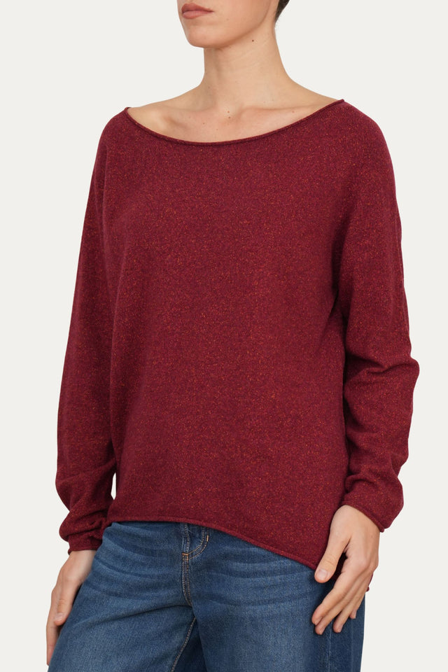 Maglia barchetta in lana misto seta melange - Vino