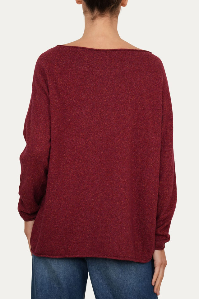 Maglia barchetta in lana misto seta melange - Vino