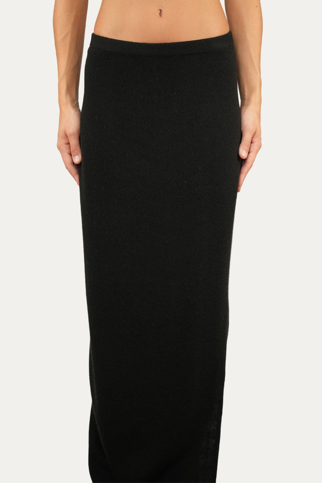Gonna lunga con spacco misto cashmere - Nero