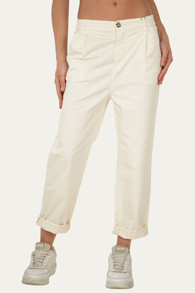 Pantalone boyfriend SALLY cotone Light - Panna