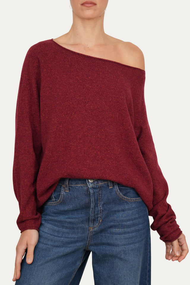 Maglia barchetta in lana misto seta melange - Vino