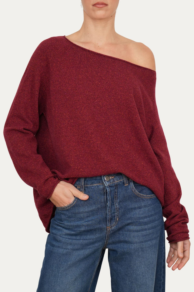 Maglia barchetta in lana misto seta melange - Vino