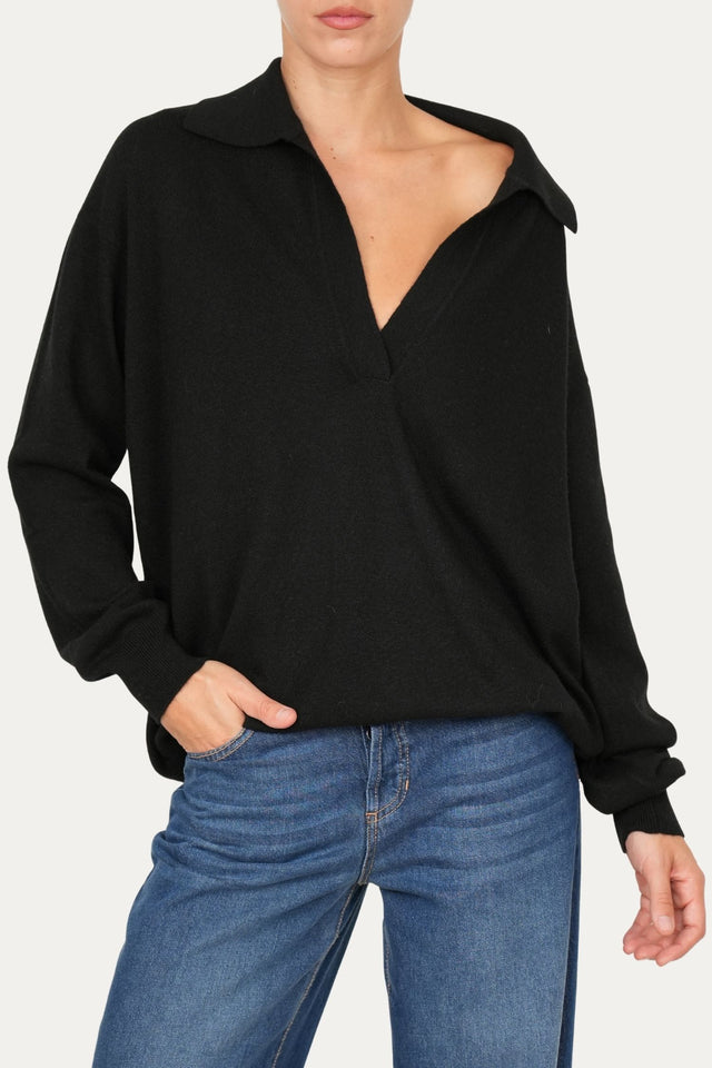 Maglia POLO misto cashmere - Nero