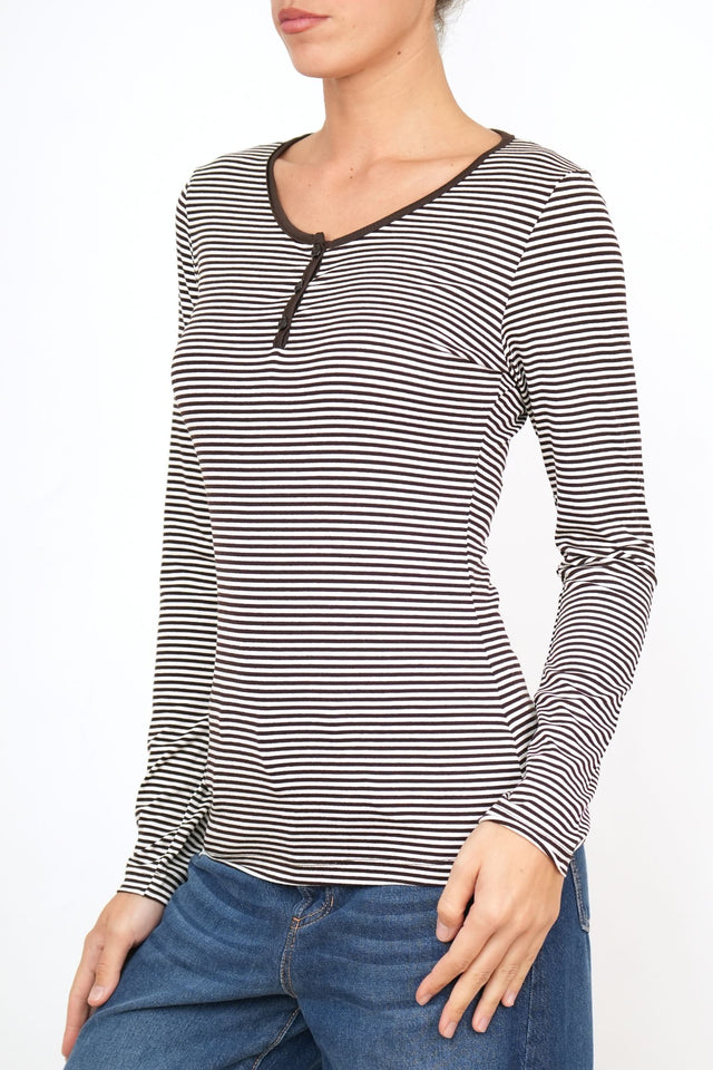 Maglia scollo a V con bottoni IVY - Moro