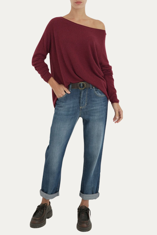 Maglia scollo barca morbida - Vino