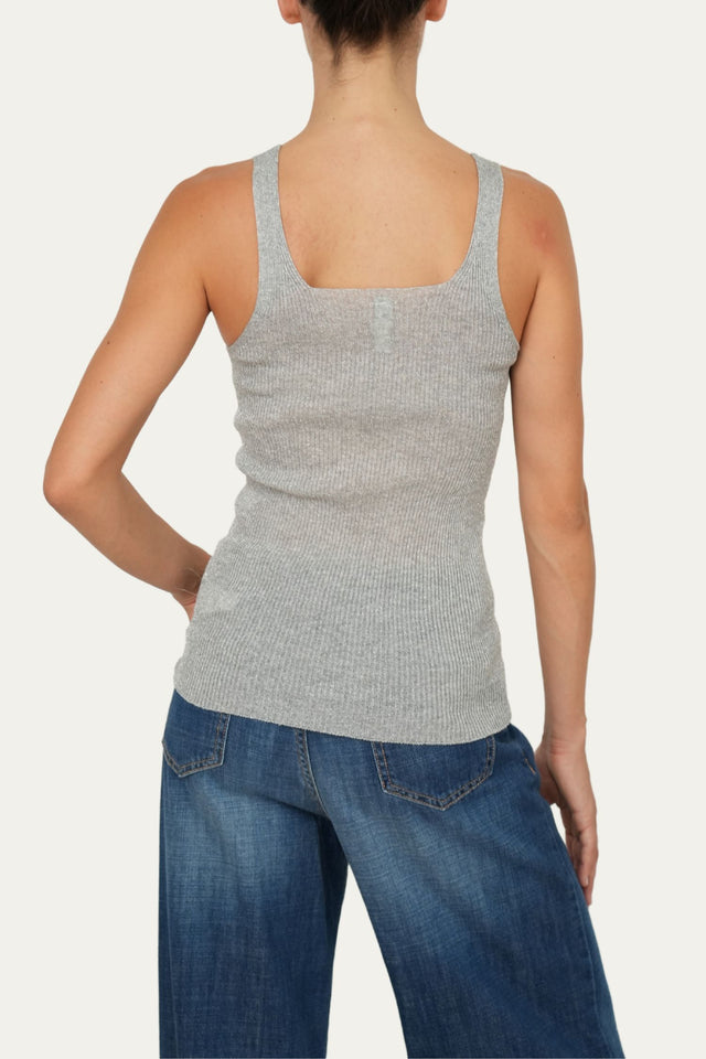Top in lurex con scollatura quadrata - Argento