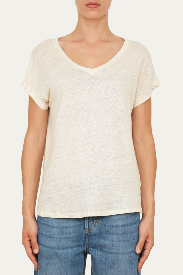Maglia scollo a V in Lino - Burro