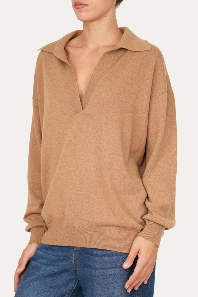 Maglia POLO misto cashmere - Biscotto
